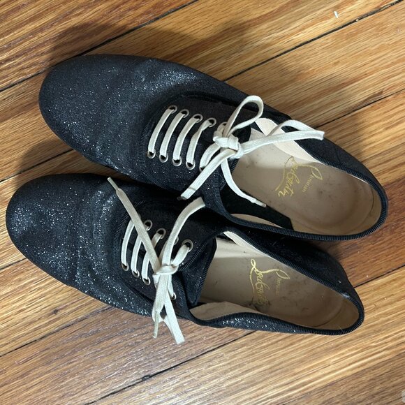 Christian Louboutin, Glitter Oxfords, Black with white laces, 36 - Picture 1 of 5